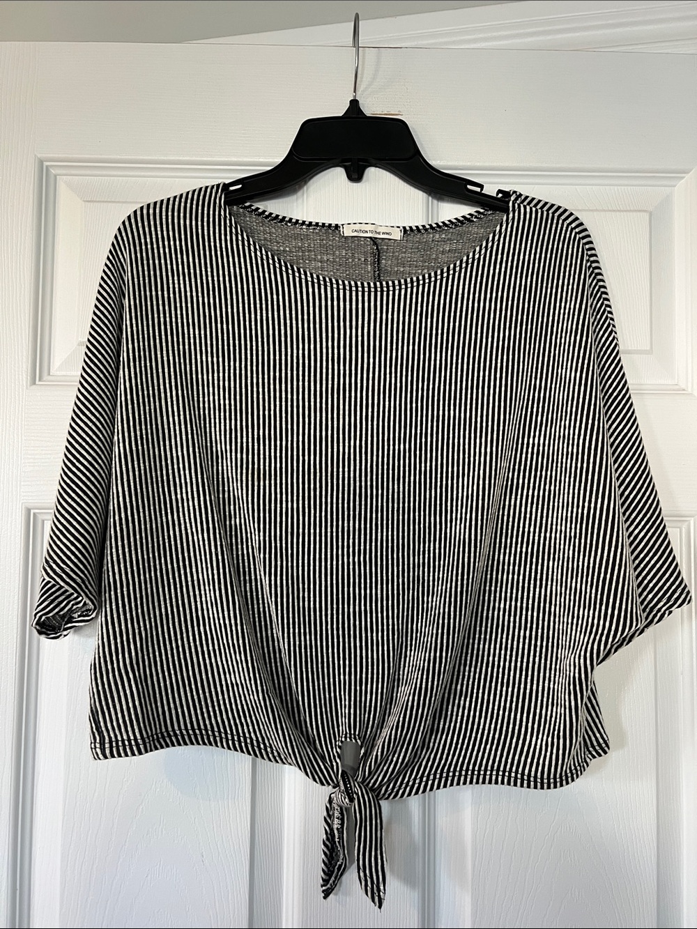 Caution To The Wind Black & White Striped Tie-Front Crop Top